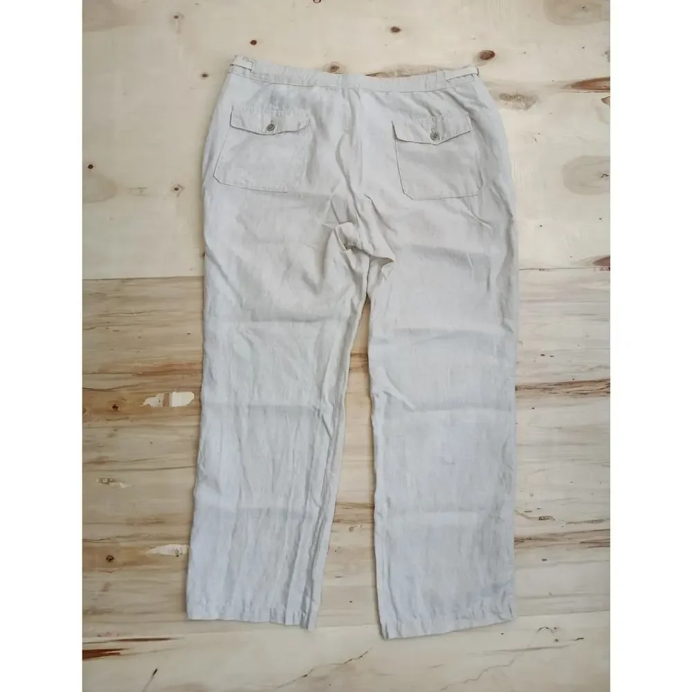 Tasso Elba 100% Linen Pants Mens 38x32 Beige Drawstring Beach Resort Trousers